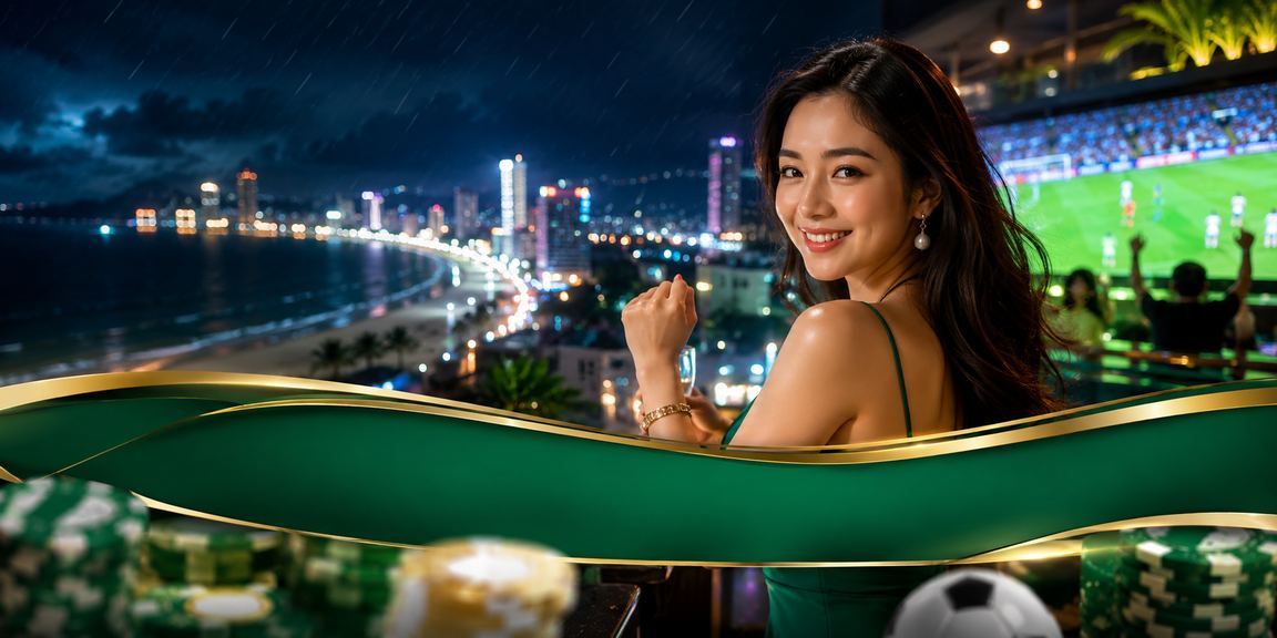 Bãi biển Đà Nẵng về đêm với ánh đèn neon gợi nhớ không khí cá cược trực tuyến cao cấp